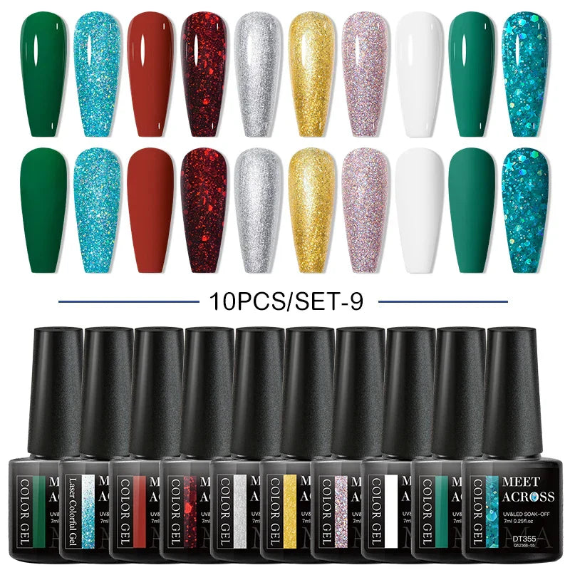 Nude Glitter Gel Nail Polish Set Purple Pink