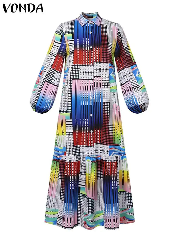 Vonda Summer Bohemian Printed Dress Women Elegant