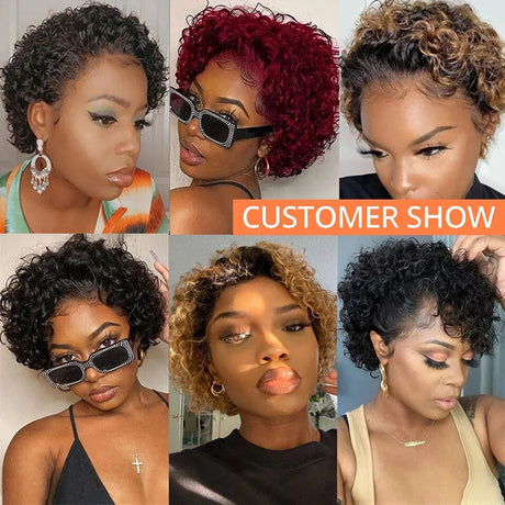 Pixie Cut Wigs Human Haishort Curly Lace Front