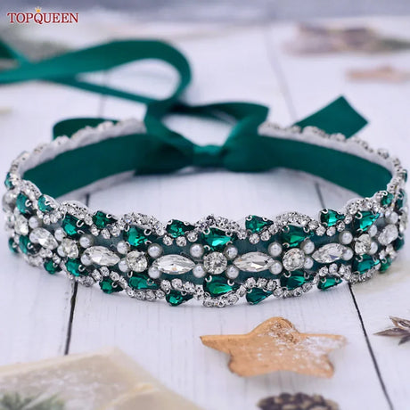 Topqueen Multiple Styles Green Belt With Diamonds Bridal