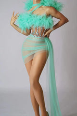 Red Mesh Sequins Pcs Set Dress Cheerleading Las