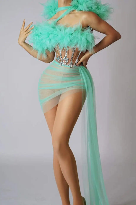 Red Mesh Sequins Pcs Set Dress Cheerleading Las