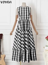 Vonda 5Xl Bohemian Plaid Sundress Summer Women Sexy