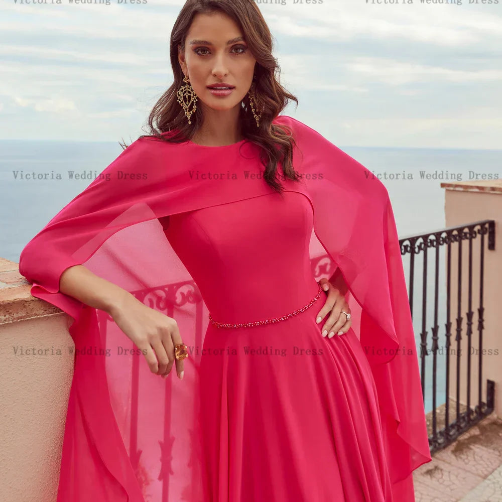 O-Neck, Long Sleeves, Ankle-Length A-Line Gown with Beadings