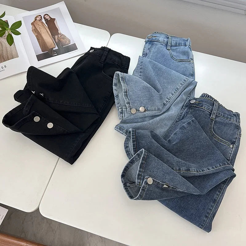 Boyfriend Black Drainpipe Jeans For Women High Waist