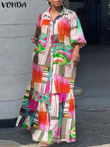Vonda Summer Bohemian Printed Dress Women Elegant