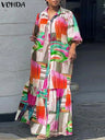 Vonda Summer Bohemian Printed Dress Women Elegant