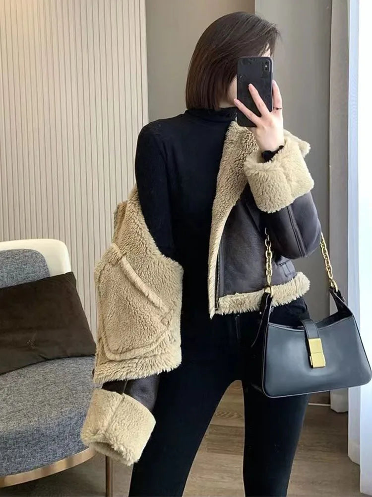 Winter Warm Waterproof Sheepskin Lamb Coat Thick Loose