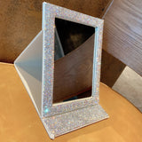 Diamond-Encrusted HD Folding Mirror with Glitter Powder Leather