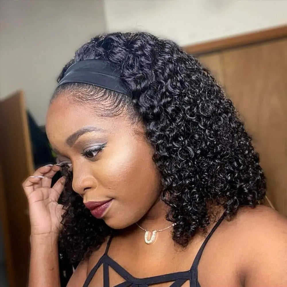 Kinky Curly Headband Bob Wig Human Hair Glueless