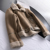Winter Women Faux Shearling Sheepskin Leather Jackets Outwear