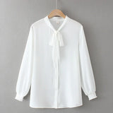 Autumn Women Shirt Fashion Solid Color Bow Tie