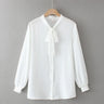 Autumn Women Shirt Fashion Solid Color Bow Tie