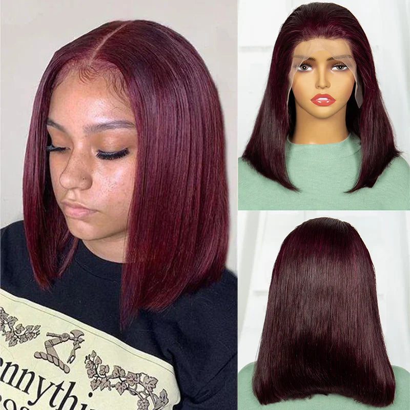 Burgundy Straight Short Wig Double Drawn