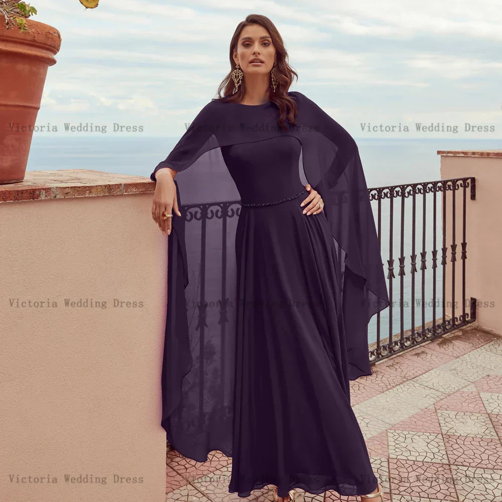 O-Neck, Long Sleeves, Ankle-Length A-Line Gown with Beadings