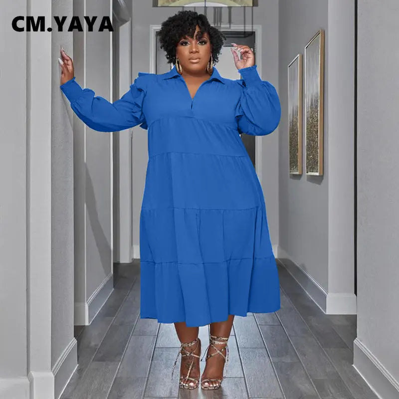 Yaya Vintage Women Long Sleeve Turn-Down Collar Long