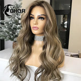 Human Hair Lace Frontal Wig Highlight Ombre Brown