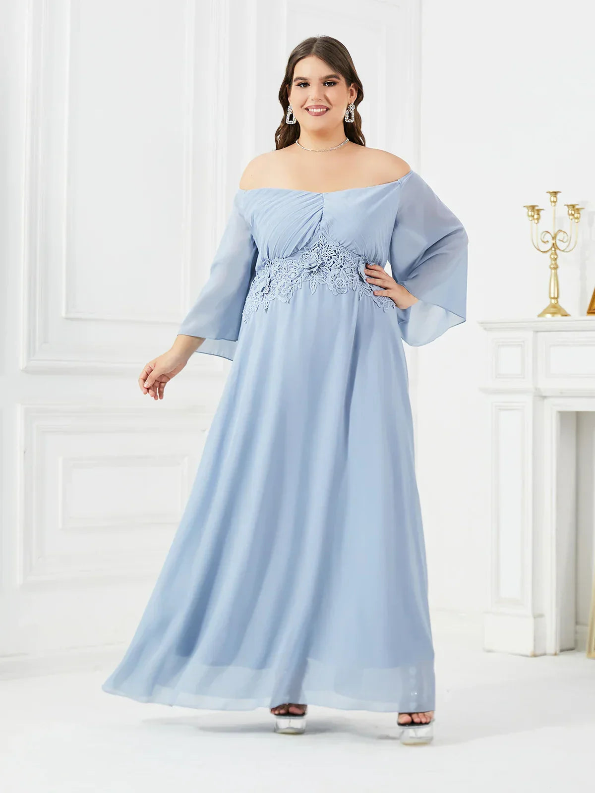 Women Party Dresses Elegant One-Shoulder Applique Long Dresses