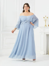 Women Party Dresses Elegant One-Shoulder Applique Long Dresses