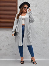 Plus Spring Autumn Midi Knitted Cardigan Women Casual