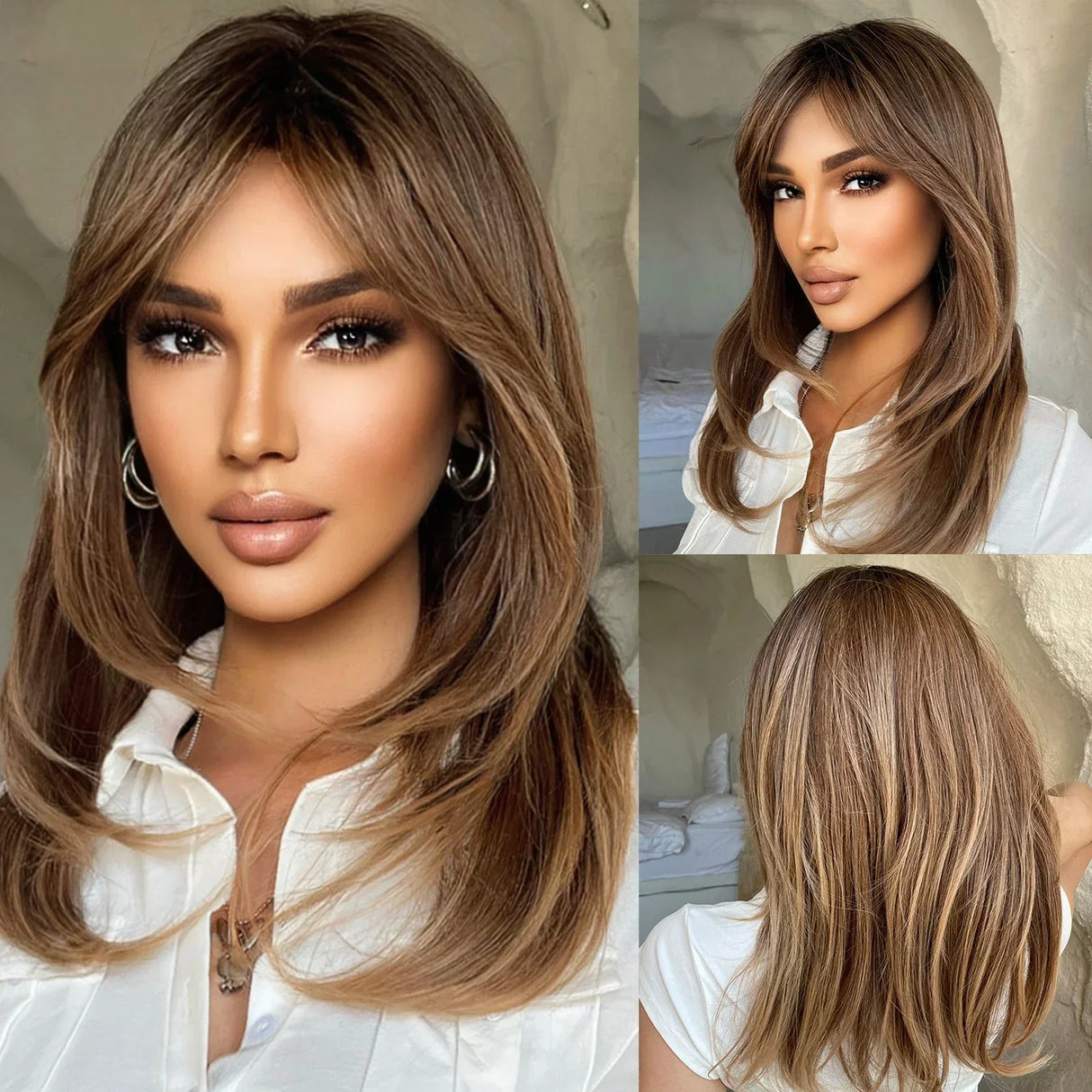 Layered Synthetic Wigs Black Blonde Ombre Highlight White