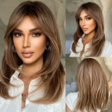 Layered Synthetic Wigs Black Blonde Ombre Highlight White