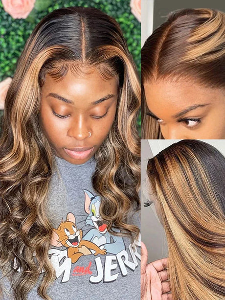 Highlight Wig Human Hair Brazilian Brown Colored 13X4