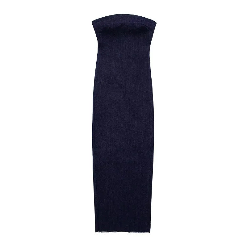 Traf Off Shoulder Denim Dress Woman Blue Corset