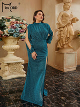 Missord Glitter Green Prom Dress Women Split Lantern