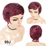 J Burgundy Short Pixie Cut Wigs With Bangs