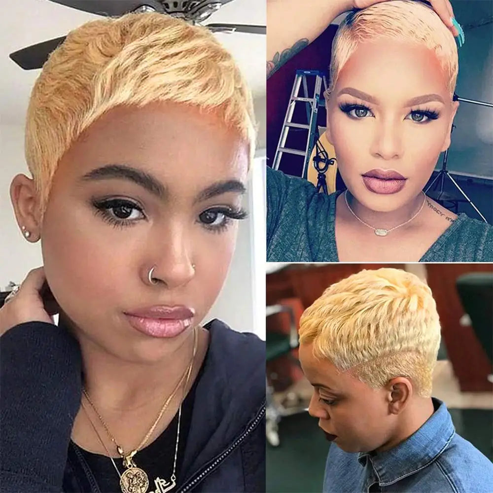 Short Straight Human Hair Wigs Natural Color Brazilian