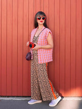 Women Fashion Plaid Pants Piece Sets Loose Sleeveless