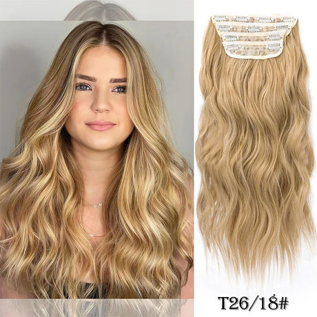 Set Synthetic Hair Clip In Long Wavy Thick
