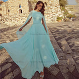 O-Neck, Long Sleeves, Ankle-Length A-Line Gown with Beadings