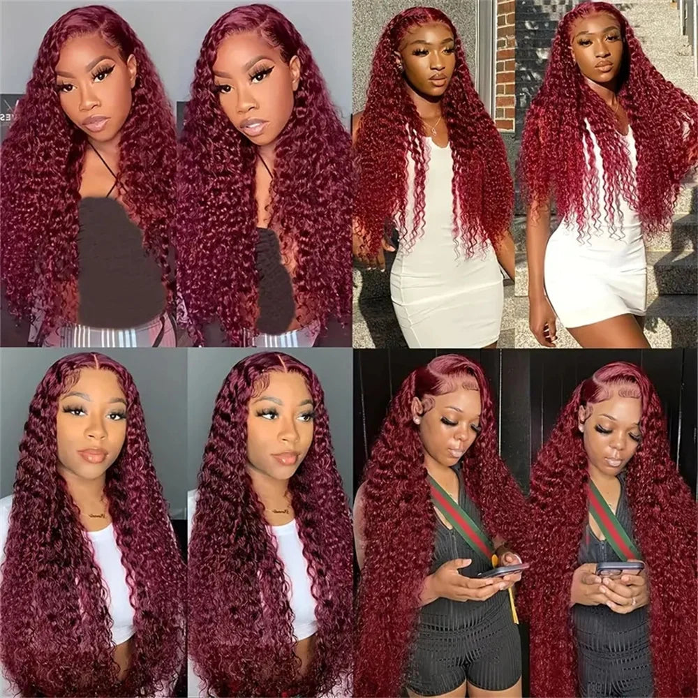 Curly J Burgundy X Lace Front Human Hair