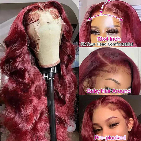 J Burgundy Lace Front Human Hair Wig X