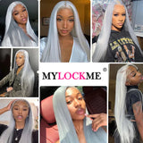 Silver Gray Lace Front Human Hair Wigs Transparent