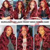 J Burgundy Lace Front Human Hair Wig X