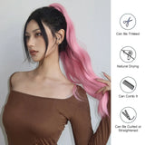 Synthetic Ponytail Pink Long Wavy Claw Clip Ponytail