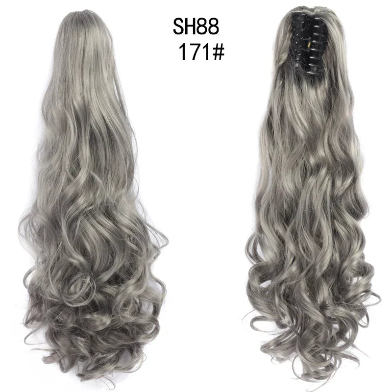 Synthetic Long Wavy Claw Clip On Ponytail Drawstring