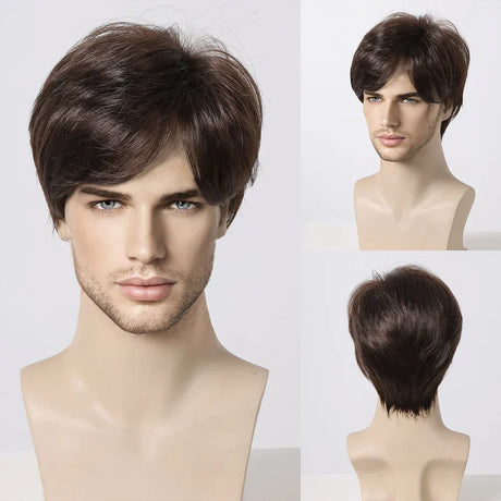 Bob Pixie Cut Wig For Men Light Brown