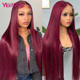 Burgundy J Red Colored Bone Straight Lace Front