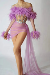 Red Mesh Sequins Pcs Set Dress Cheerleading Las
