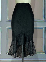 Women Midi Black Lace Skirt High Waist Fitted