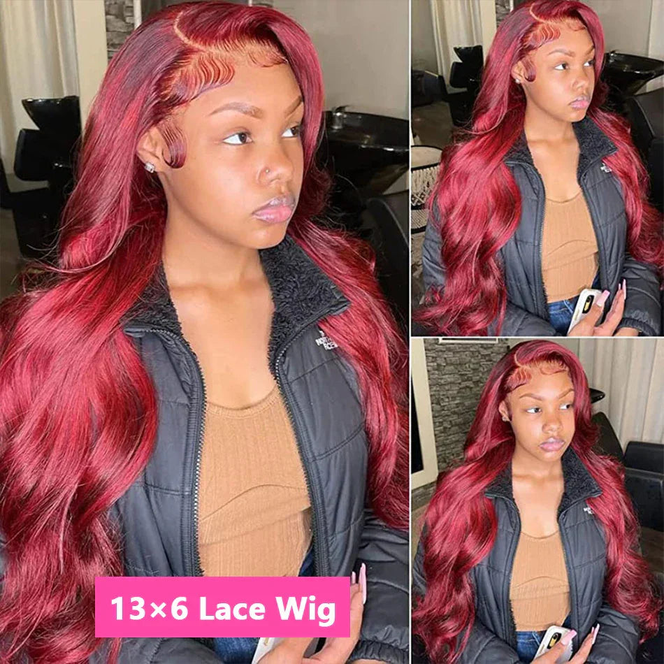 J Burgundy Body Wave Lace Front Human Hair