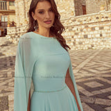 O-Neck, Long Sleeves, Ankle-Length A-Line Gown with Beadings