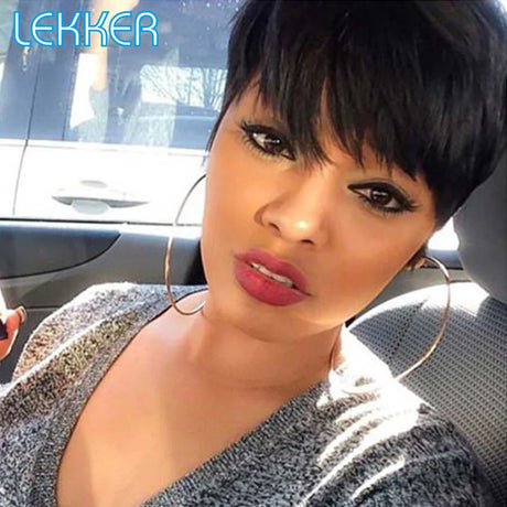 Lekker Colored Short Straight Bob Pixie Human Hair