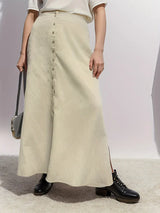 Gibsie Plus Solid Button Front Casual A-Line Skirt