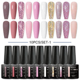 Nude Glitter Gel Nail Polish Set Purple Pink