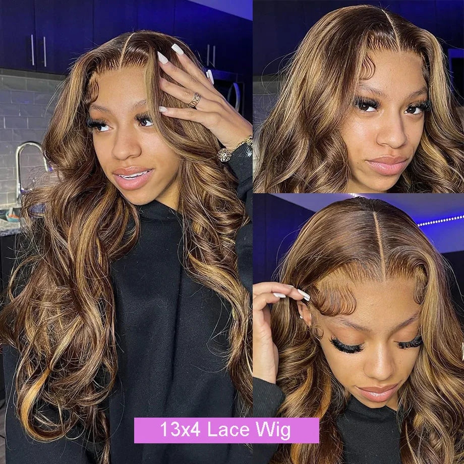 Colored Highlight Human Hair Wigs Brazilian Glueless Body